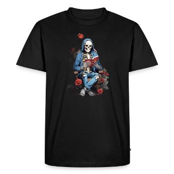 Skeleton Man and Roses: Un gothique et floral - T-shirt Premium bio Homme - noir - Devant - Nico (187cm)