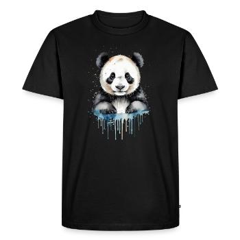 Panda Ludique Aquarelle - T-shirt Premium bio Homme - noir - Devant - Nico (187cm)