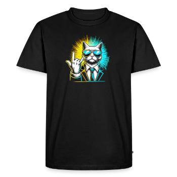 Retro Cat - Rock Music Gift - Men's Premium Organic T-Shirt - black - Front - Nico (187cm)