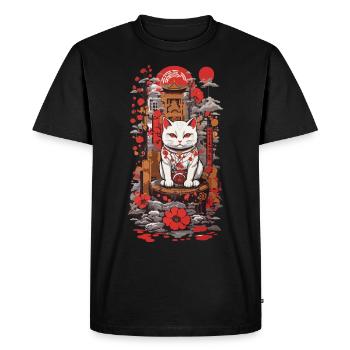 Chat porte-bonheur japonais dans le style Ukiyo-e chats - T-shirt Premium bio Homme - noir - Devant - Nico (187cm)