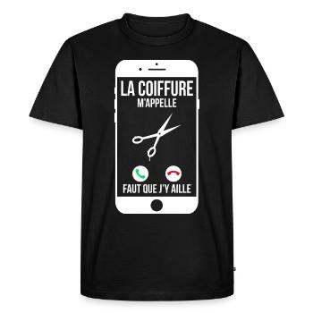 La coiffure m'appelle - Faut que j'y aille - T-shirt Premium bio Homme - noir - Devant - Nico (187cm)