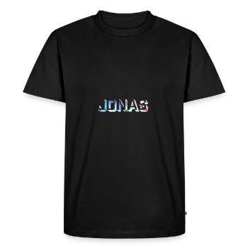 Jonas last name first name colorful abstract - Men's Premium Organic T-Shirt - black - Front - Nico (187cm)