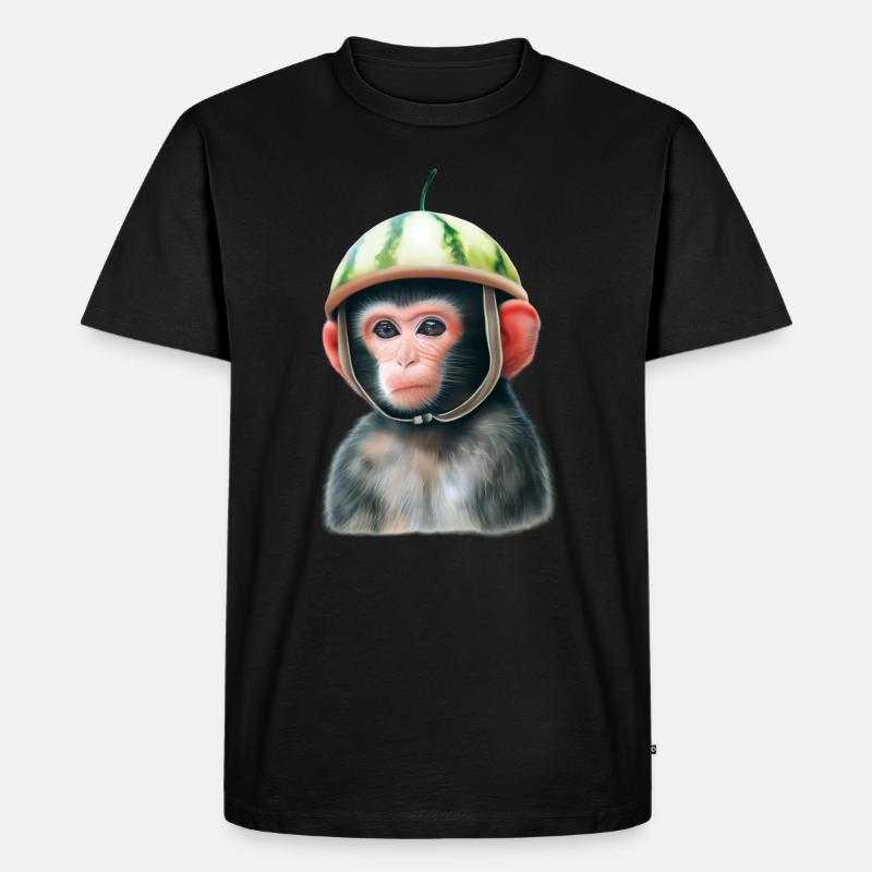 Affe mit Wassermelone - Männer Premium Bio T-Shirt - Schwarz