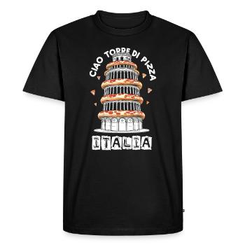 Design tour de Pise Italie humour pizza italienne - T-shirt Premium bio Homme - noir - Devant - Nico (187cm)