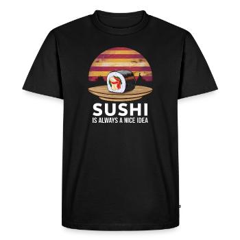 Sushi sur un coucher de soleil rétro - T-shirt Premium bio Homme - noir - Devant - Nico (187cm)