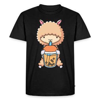 Bubble Milk Tea Llama drinks Boba milk tea - Men's Premium Organic T-Shirt - black - Front - Nico (187cm)