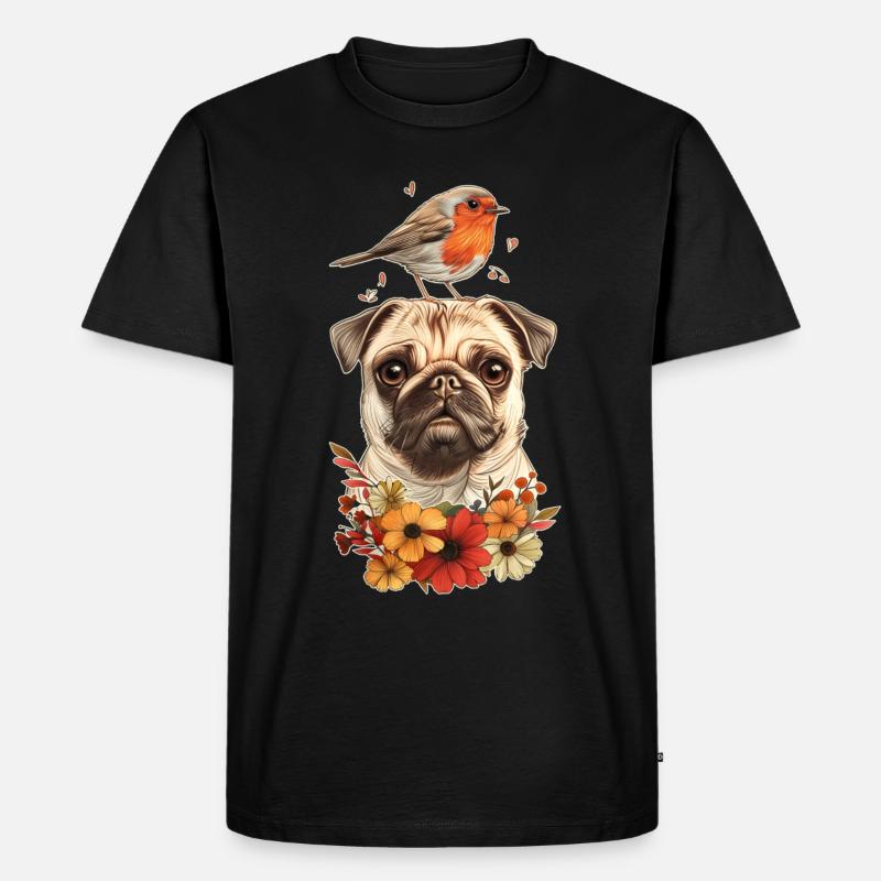 Mops mit Vogel - Männer Premium Bio T-Shirt - Schwarz