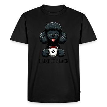 Le caniche aime le café noir « Je l’aime noir » - T-shirt Premium bio Homme - noir - Devant - Nico (187cm)