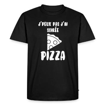 Je peux pas j'ai soirée pizza - T-shirt Premium bio Homme - noir - Devant - Nico (187cm)