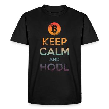 Keep Calm and HODL - Bitcoin, Cryptos, Hodlers - T-shirt Premium bio Homme - noir - Devant - Nico (187cm)