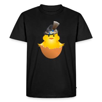 Poussin bavarois avec chapeau traditionnel en coquille d’œuf - T-shirt Premium bio Homme - noir - Devant - Nico (187cm)