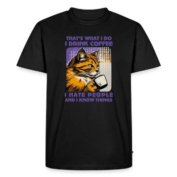 Caffeine-Powered Cat Lover - Men's Premium Organic T-Shirt - black - Front - Nico (187cm)