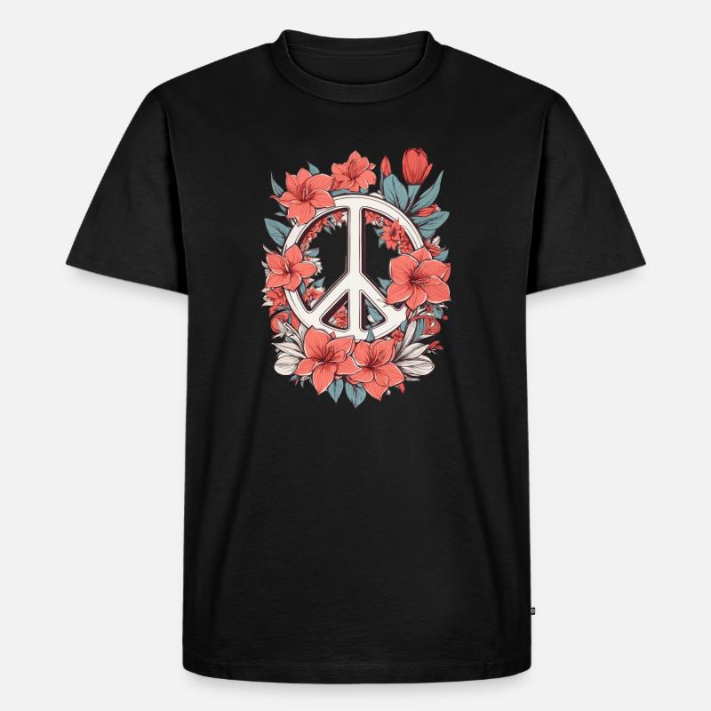 Friedenszeichen mit Blumen - Männer Premium Bio T-Shirt - Schwarz