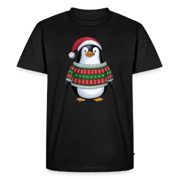 Pingouin de Noël avec chapeau de Père Noël - T-shirt Premium bio Homme - noir - Devant - Nico (187cm)
