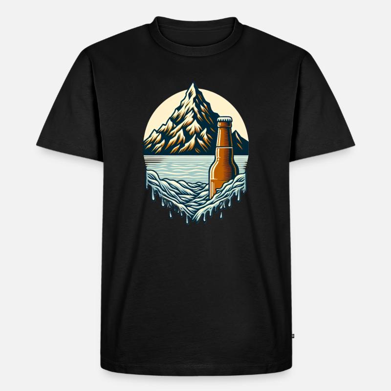 Gipfelsee mit Bierflasche - Männer Premium Bio T-Shirt - Schwarz
