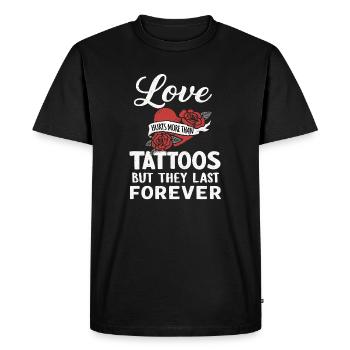 L’amour fait mal – Tatouage Lifestyle Dicton - T-shirt Premium bio Homme - noir - Devant - Nico (187cm)