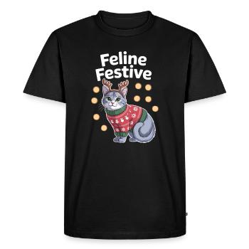 Chat de Noël festif félin avec des bois - T-shirt Premium bio Homme - noir - Devant - Nico (187cm)