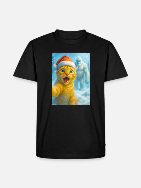 cat, Santa hat, Yeti, Christmas, snow, meme,selfi - Men's Premium Organic T-Shirt - black