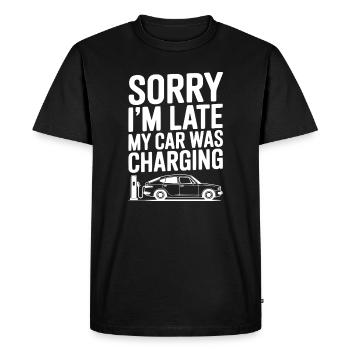 Sorry I’m Late My Car was Charging - Men's Premium Organic T-Shirt - black - Front - Nico (187cm)