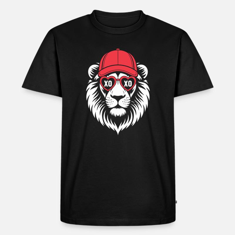 Lion XO Hearts Cap - Männer Premium Bio T-Shirt - Schwarz