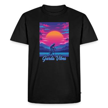 Garda Vibes 80s Vaporwave Cyclist Neon Art - Men's Premium Organic T-Shirt - black - Front - Nico (187cm)