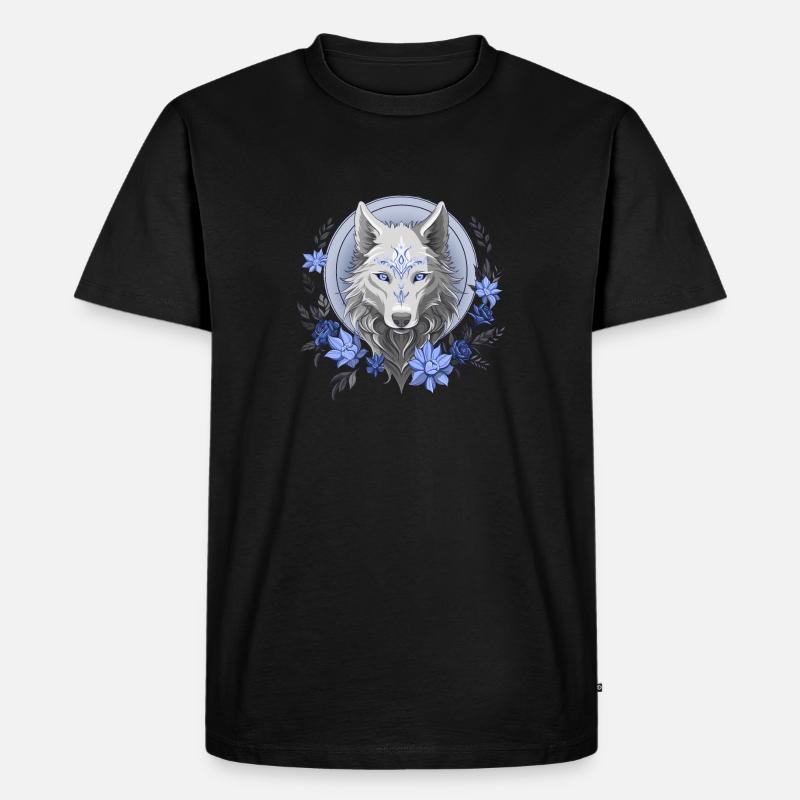 Blumiger Wolf - Männer Premium Bio T-Shirt - Schwarz