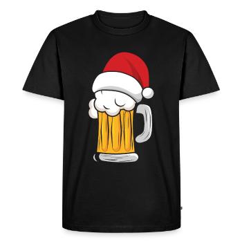 Tasse à bière avec bonnet de Noël - T-shirt Premium bio Homme - noir - Devant - Nico (187cm)