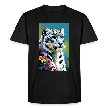 Schneeleopard | Leopard | Raubtier - Männer Premium Bio T-Shirt - Schwarz - Vorne - Nico (187cm)