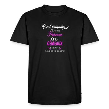 c'est compliqué princesse et gémeaux - T-shirt Premium bio Homme - noir - Devant - Nico (187cm)