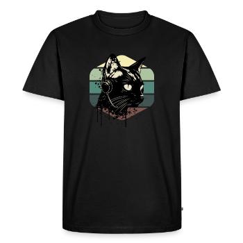 Chat portant des écouteurs | chat portant des écouteurs - T-shirt Premium bio Homme - noir - Devant - Nico (187cm)