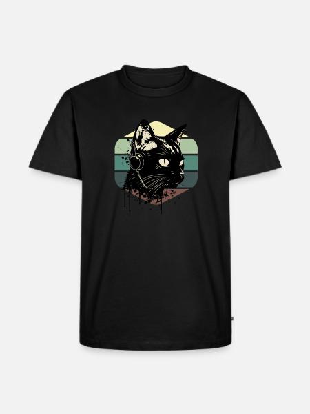 Cat Wearing Headphones | cat wearing earphones - Men's Premium Organic T-Shirt - black