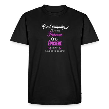 c'est compliqué princesse et épicière - T-shirt Premium bio Homme - noir - Devant - Nico (187cm)