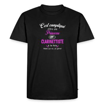c'est compliqué princesse et clarinettiste - T-shirt Premium bio Homme - noir - Devant - Nico (187cm)