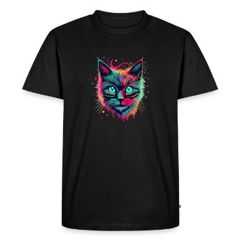 Portrait de chat néon - T-shirt Premium bio Homme - noir - Devant - Nico (187cm)