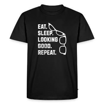 Manger dormir en ayant l’air bien Répéter les lunettes - T-shirt Premium bio Homme - noir - Devant - Nico (187cm)