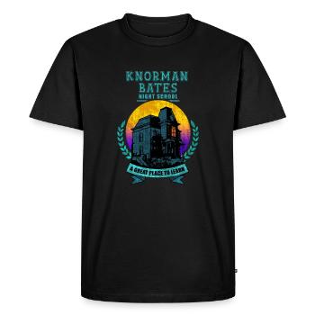 KNORMAN BATES NIGHT SCHOOL - Men's Premium Organic T-Shirt - black - Front - Nico (187cm)