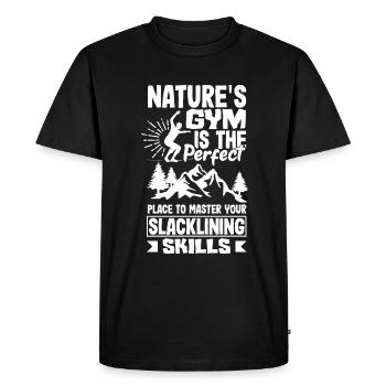 La salle de sport de la nature parfaite pour maîtriser votre slackline - T-shirt Premium bio Homme - noir - Devant - Nico (187cm)