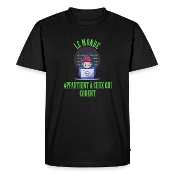 le monde appartient à ceux qui codent geek maillot - T-shirt Premium bio Homme - noir - Devant - Nico (187cm)