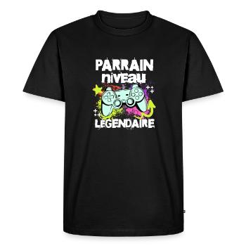 Parrain niveau légendaire t-shirt gamer cadeau - T-shirt Premium bio Homme - noir - Devant - Nico (187cm)