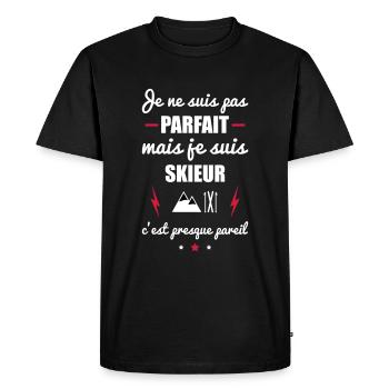 pas parfait mais skieur, cadeau ski - T-shirt Premium bio Homme - noir - Devant - Nico (187cm)