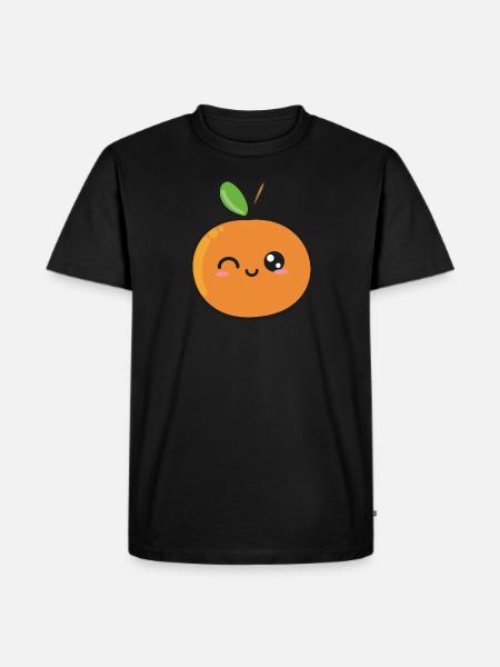 Zoete Oranje Kawaii Tekening - Mannen Premium Bio T-shirt - zwart