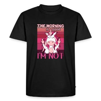 La licorne maléfique montre le majeur. Grouch du matin - T-shirt Premium bio Homme - noir - Devant - Nico (187cm)