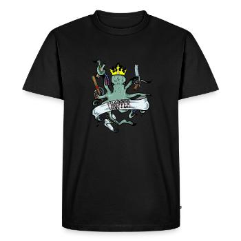 Pieuvre avec couronne et chopper - T-shirt Premium bio Homme - noir - Devant - Nico (187cm)