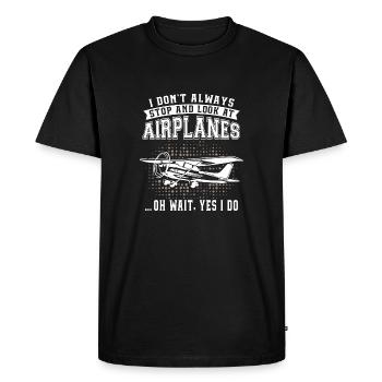Regarde les avions - T-shirt Premium bio Homme - noir - Devant - Nico (187cm)