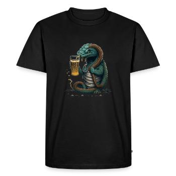 Cool Lizard with Beer Comic Illustration - Men's Premium Organic T-Shirt - black - Front - Nico (187cm)