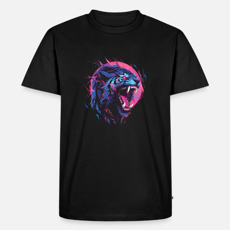 Synthwave Tiger - Männer Premium Bio T-Shirt - Schwarz