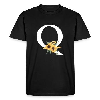 Lettre q floral tournesol - T-shirt Premium bio Homme - noir - Devant - Nico (187cm)