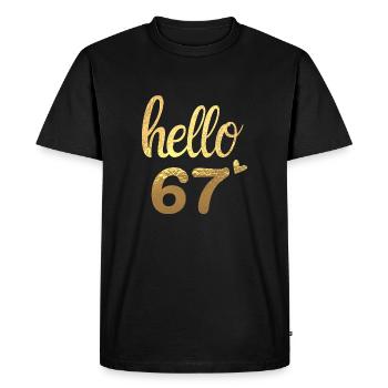 Hello 67 gold - Men's Premium Organic T-Shirt - black - Front - Nico (187cm)