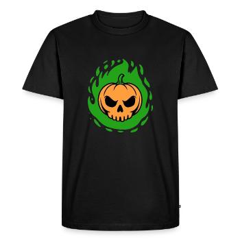Pumpkin Skull in Green Flames - Men's Premium Organic T-Shirt - black - Front - Nico (187cm)