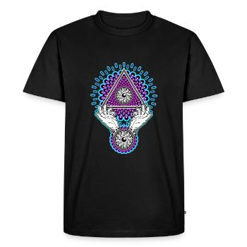 Neon Illuminati Pyramid 23 with Aura, Black Light - Men's Premium Organic T-Shirt - black - Front - Nico (187cm)